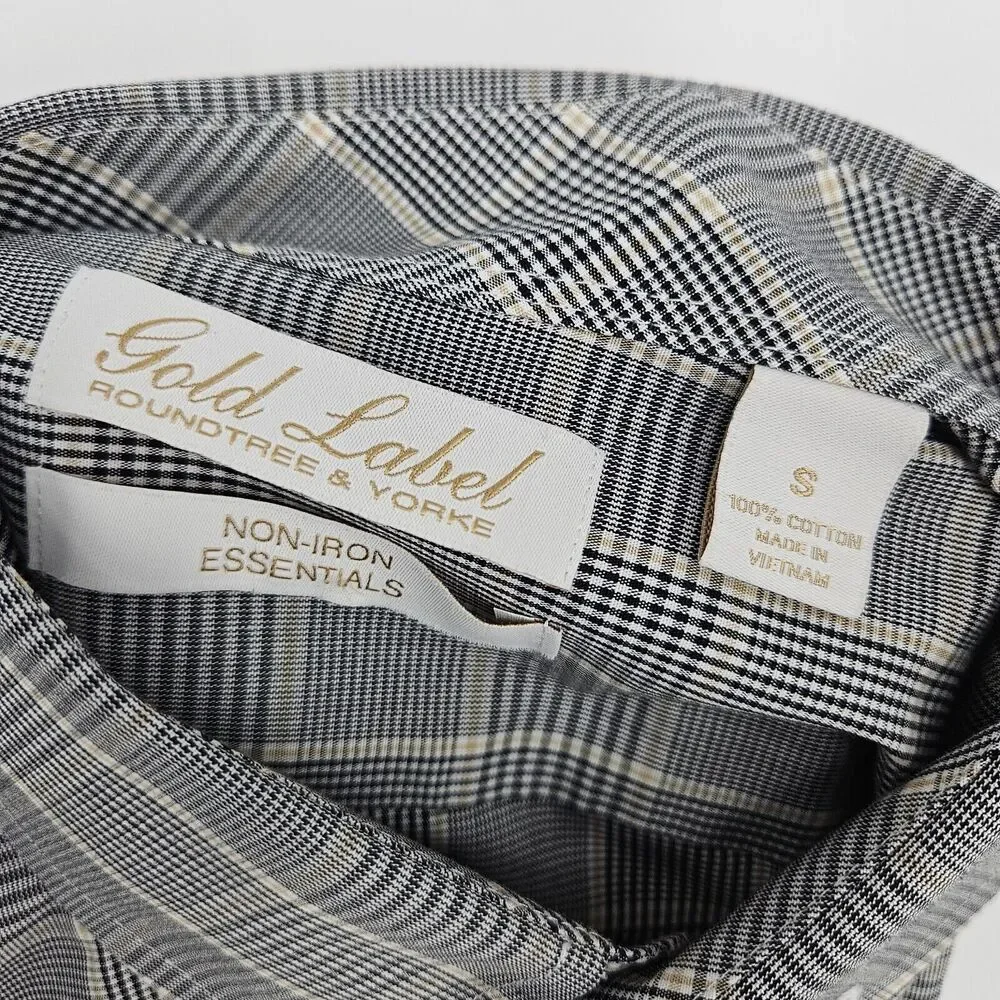 Roundtree‎ & Yorke Shirt Mens Small Black Brown EZ Gold Label Non Iron Button S